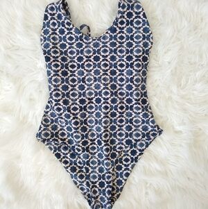 Tori Praver Swimwear Reversible Seafoam Swimsuit Blue Mosaic Womens size S/M